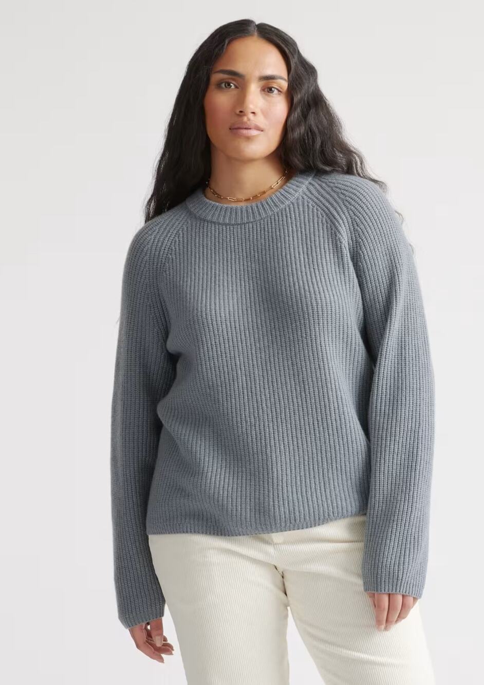 Quince Mongolian Cashmere Fisherman Sweater Dusty Blue